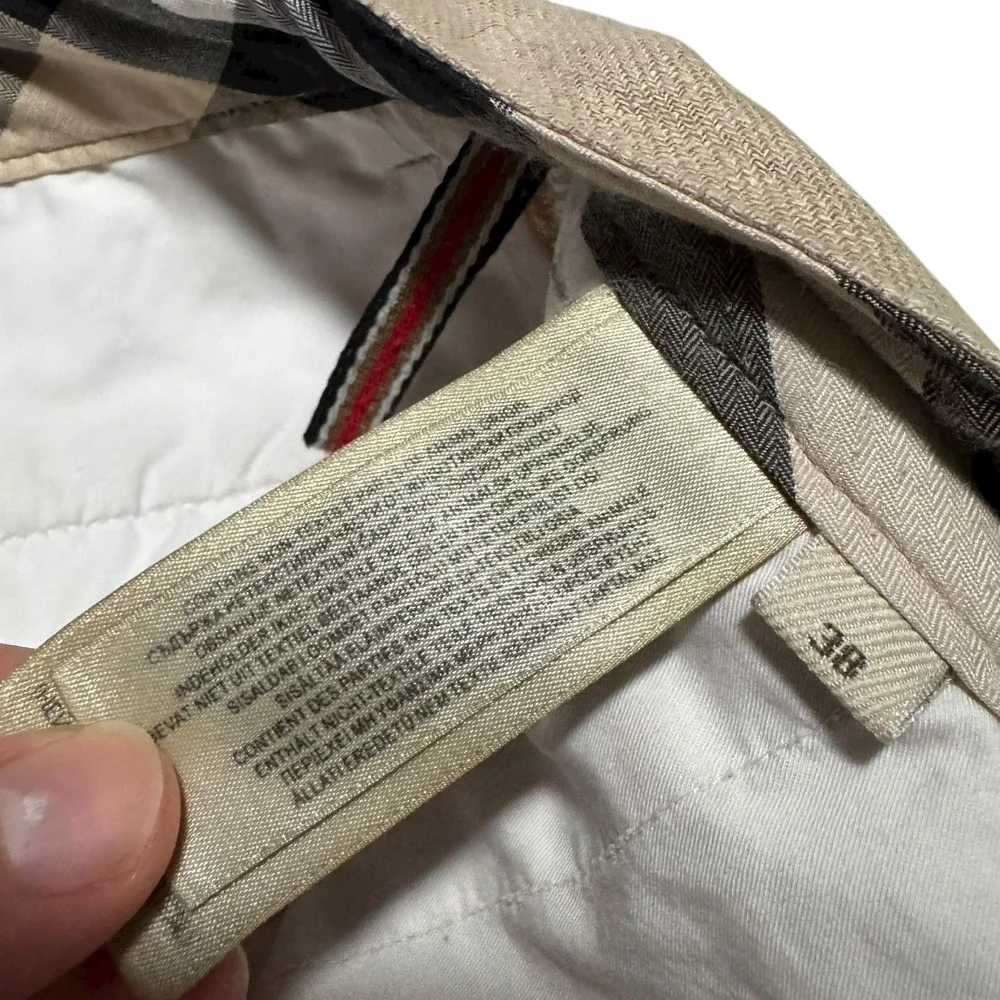 Burberry Brit Tan Straight Pleated Cotton Blend Pants Men's 38 FLAWS (38x31.25)‎